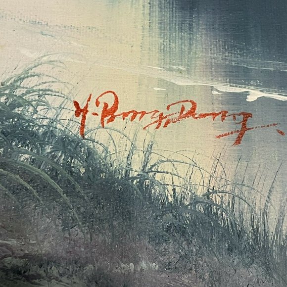 Sunset Seascape Beach Painting  20x16” Signed  Wood Framed Lighthouse Birds - Picture 6 of 10